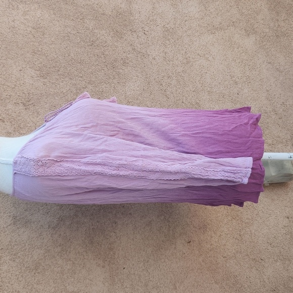 Como Vintage Ombre High-low Hem 3/4 Sleeve Tassel Tie Keyhole Crew Neck Blouse - Picture 6 of 8